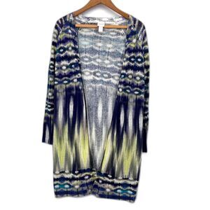 Chicos Cardigan Abstract Open Front Lightweight Side Slits Longline Size 0/Small